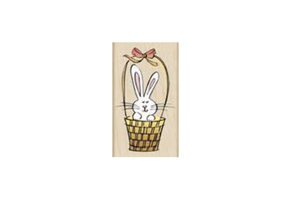 F2894 BUNNY IN A BASKET חותמת גומי על עץ ארנב בסלסלה