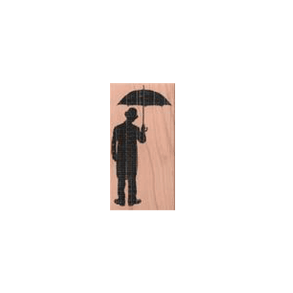 MAN WITH UMBRELLA חותמת גומי על עץ איש עם מטריה של טים הולץ