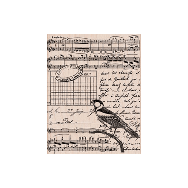 S5501 MUSICAL COLLAGE חותמת גומי על עץ רקע קולאז' מוזיקלי